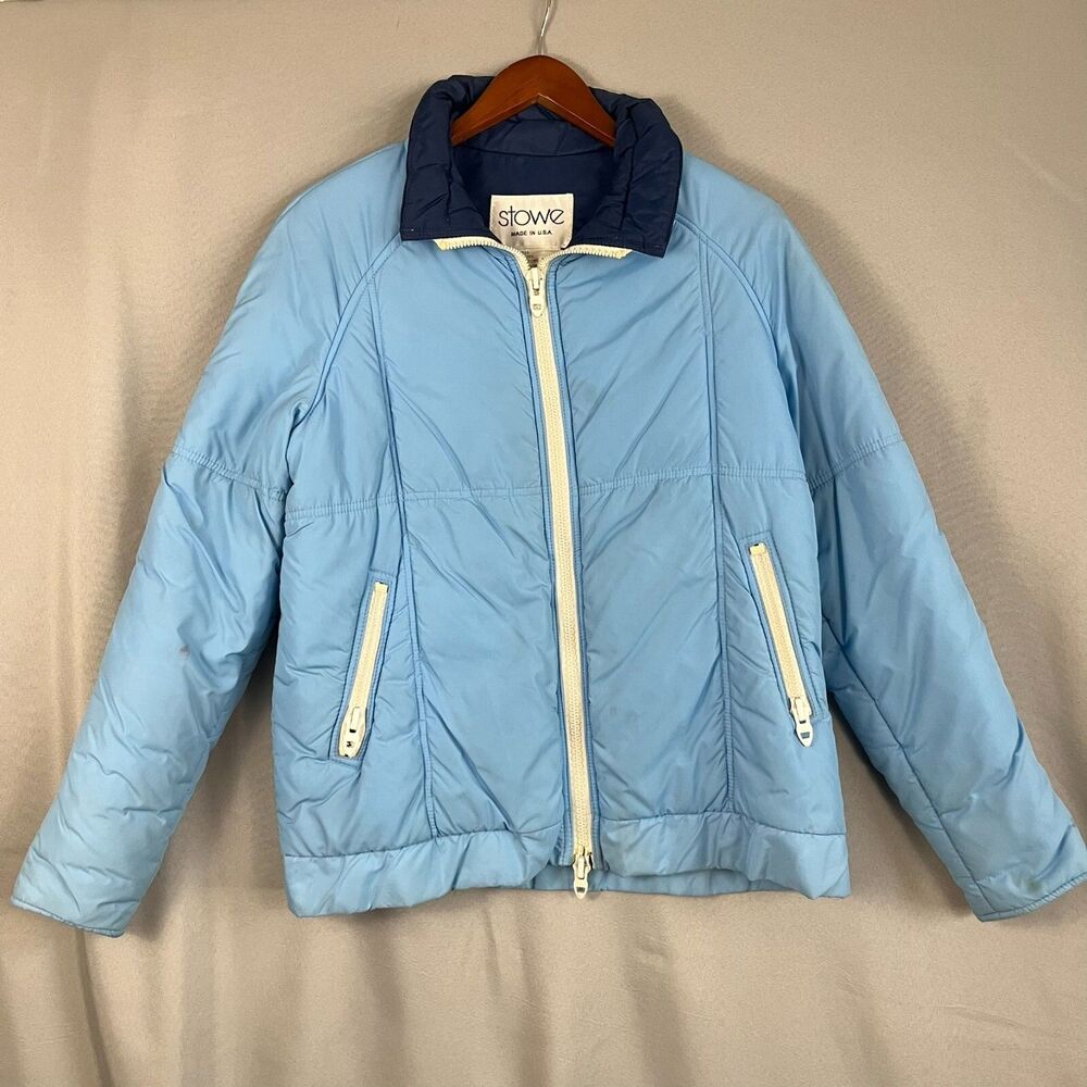 Vintage Stowe Womens‎ Parka Ski Jacket Medium Blue Quilted Poly Insulated Puffer